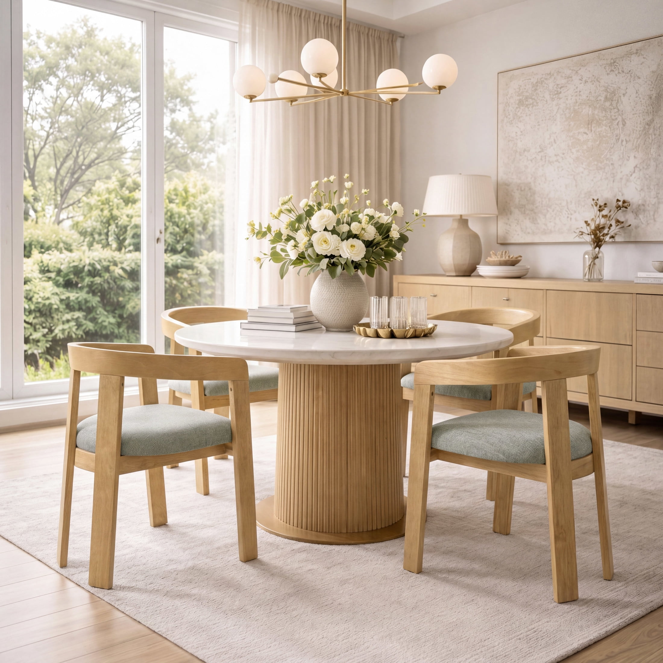 Christopher Knight Home Modern Barrel Dining Chairs, Grayish Green Upholstered, Natural, Set of 4