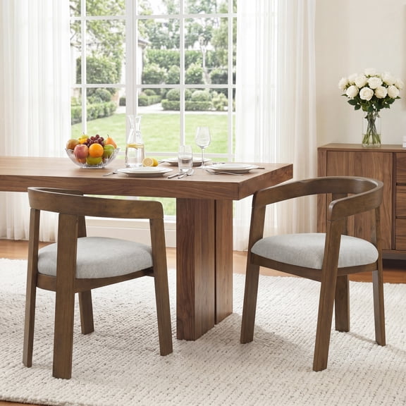 Christopher Knight Home Modern Barrel Dining Chairs, Grayish Green Upholstered, Walnut, Set of 2