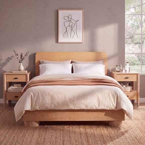 Christopher Knight Home Modern Bedroom Furniture Set, Queen Wood Platform Bed with 2 Nightstands, Natural