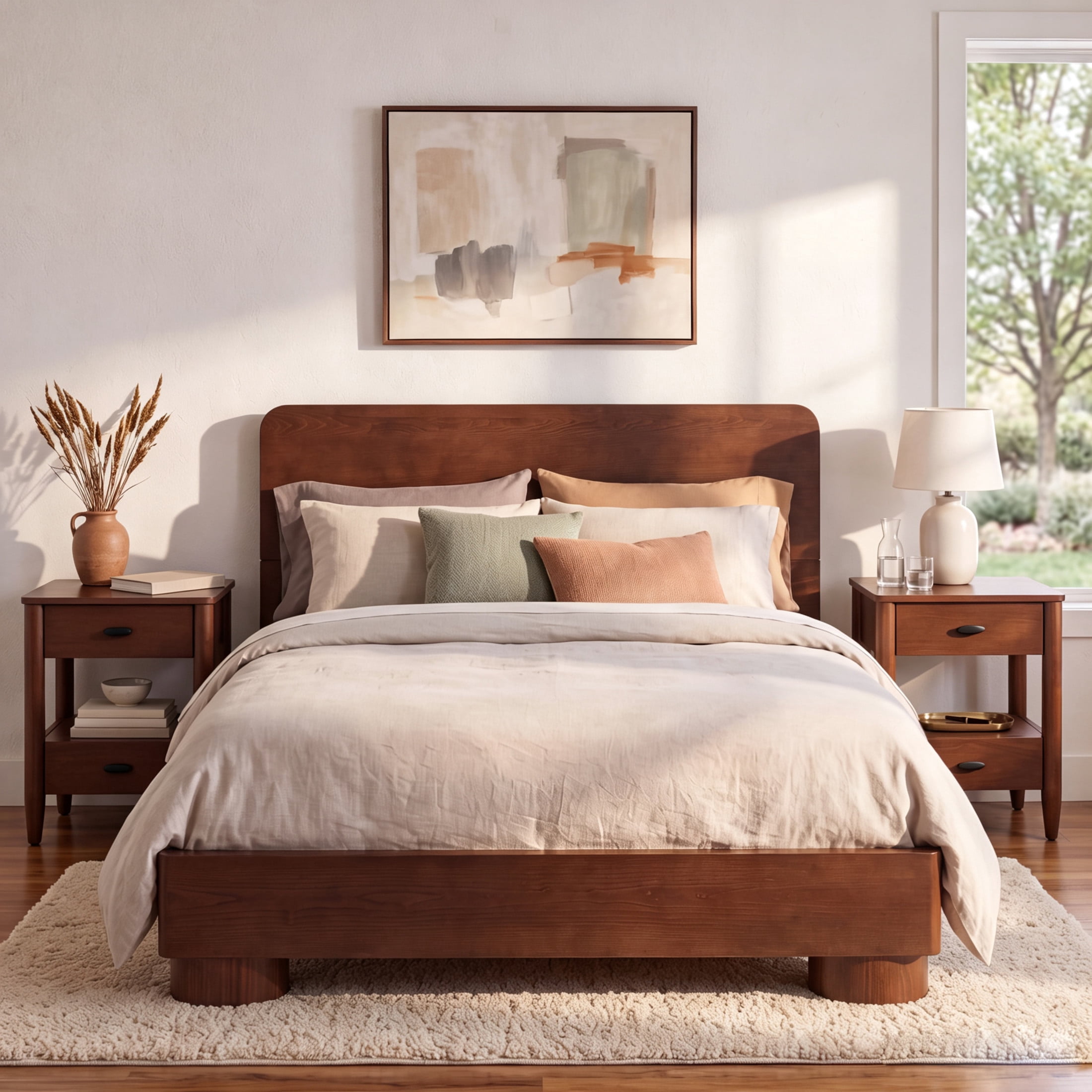 Christopher Knight Home Modern Bedroom Furniture Set, Queen Wood Platform Bed with 2 Nightstands, Walnut