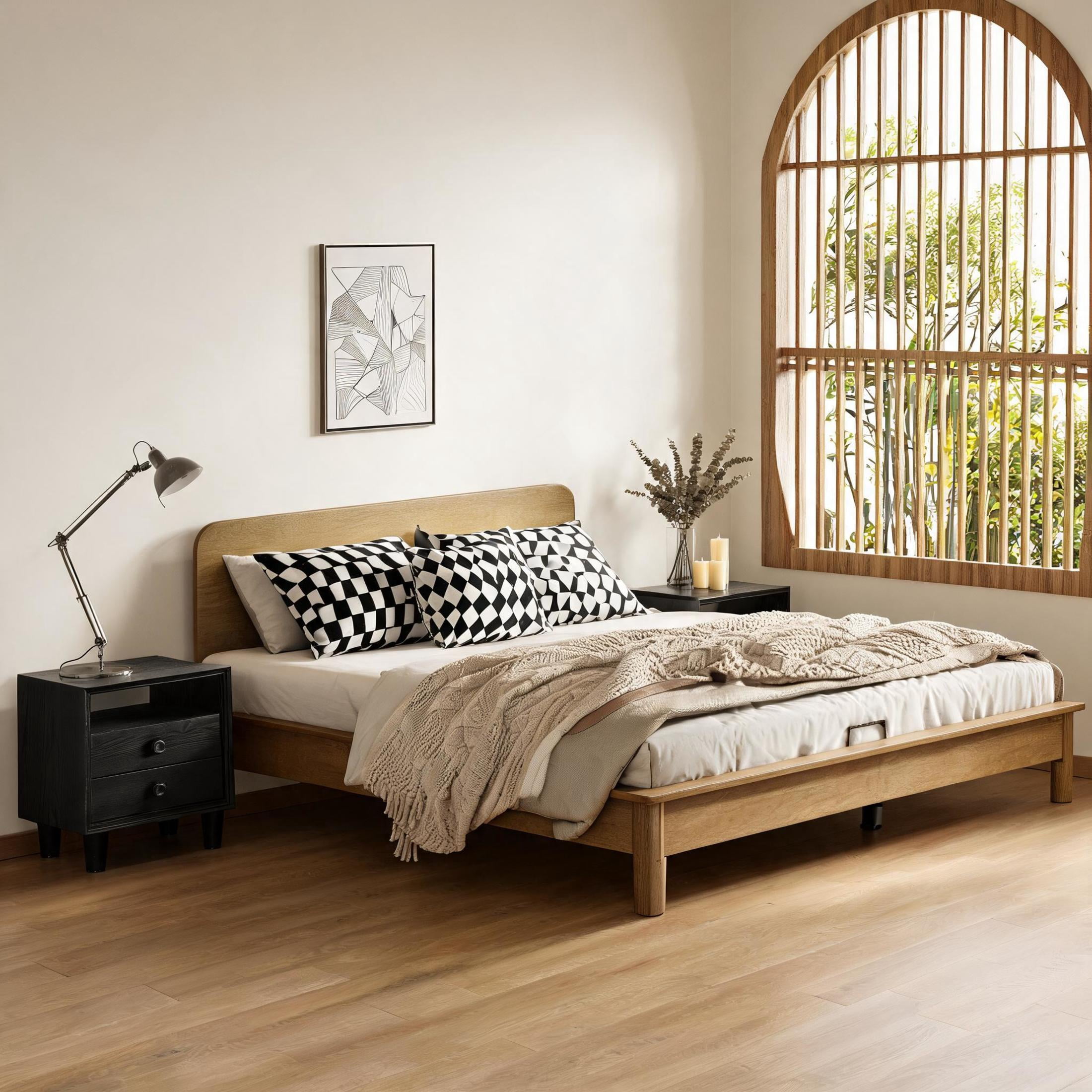 Christopher Knight Home Modern Bedroom Set, Wood King Platform Bed with 2 Nightstands, Natural+Black