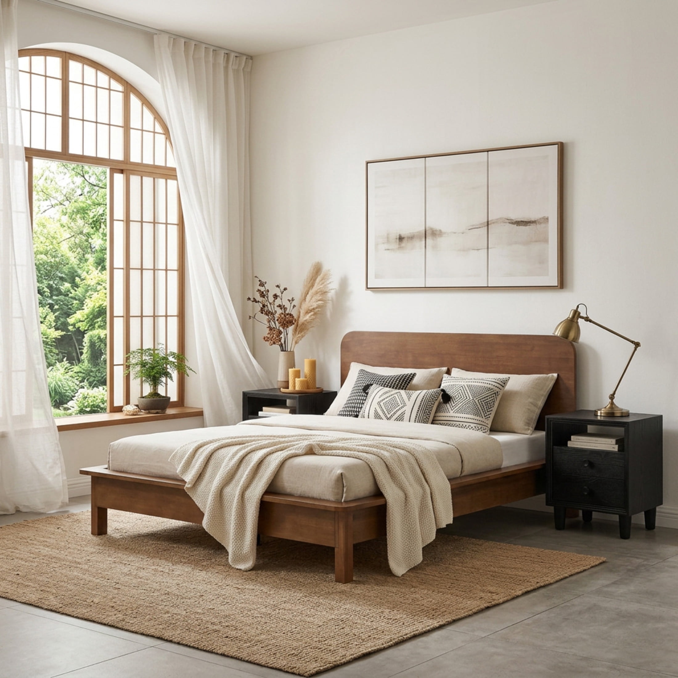 Christopher Knight Home Modern Bedroom Set, Wood King Platform Bed with 2 Nightstands, Walnut+Black