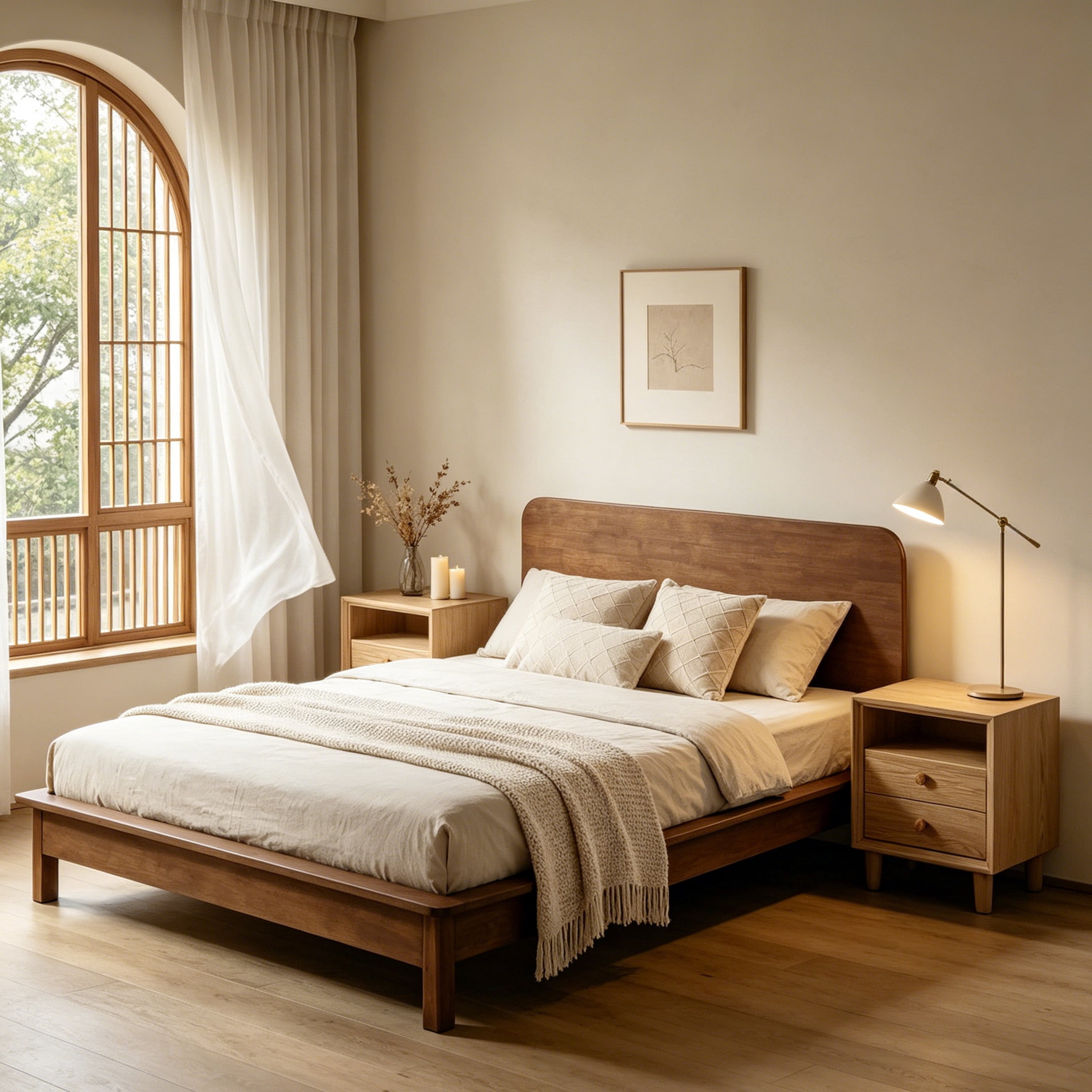 Christopher Knight Home Modern Bedroom Set, Wood Queen Platform Bed with 2 Nightstands, Walnut+Natural