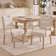 Christopher Knight Home Modern Beige Upholstered Dining Chairs with Armrests, Natural Wood Frame, Set of 2