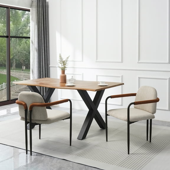 Christopher Knight Home Modern Beige Upholstered Dining Chairs with Iron Frame and Gold Trim, Set of 2