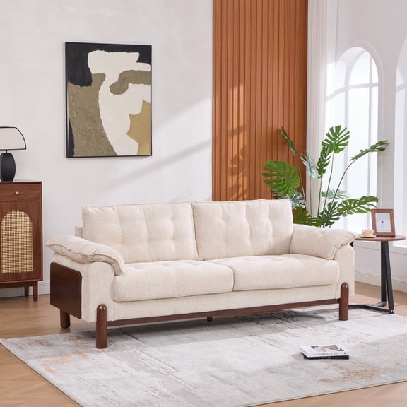 Christopher Knight Home Modern Boucle 3-Seater Sofa, 83.5" Living Room Couch with Wood Legs, Beige