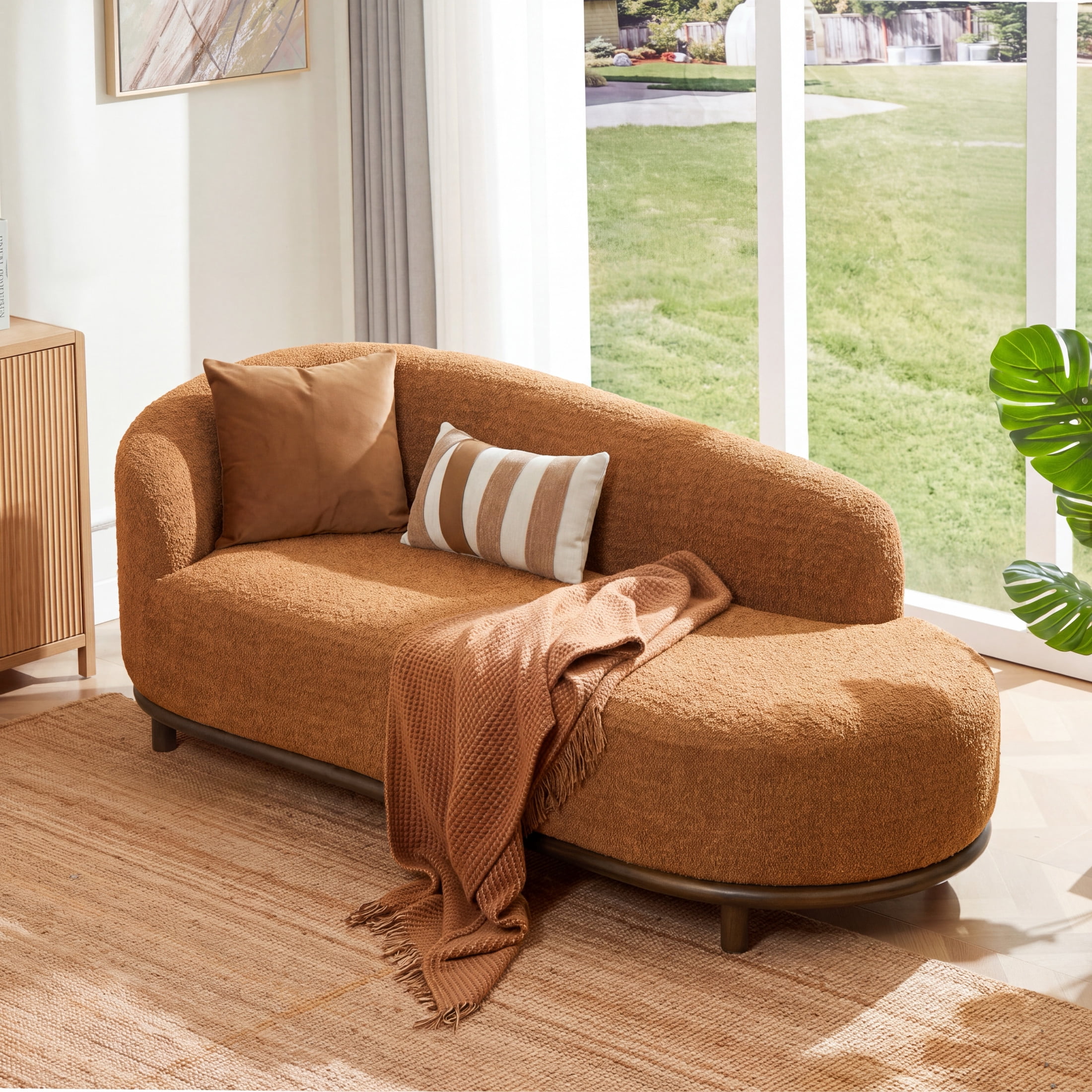Christopher Knight Home Modern Boucle Chaise Lounge Sofa with 3 Seats, Solid Wood Frame, Orange
