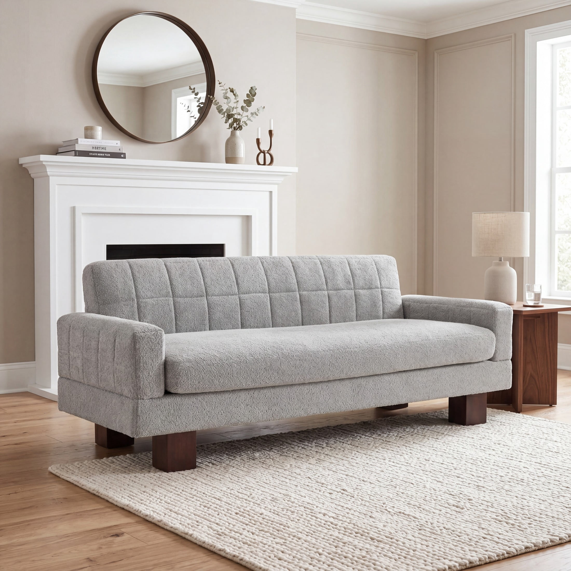 Christopher Knight Home Modern Boucle Loveseat, 2-Seater Upholstered Couch with Biscuit Back, Light Gray-Blue