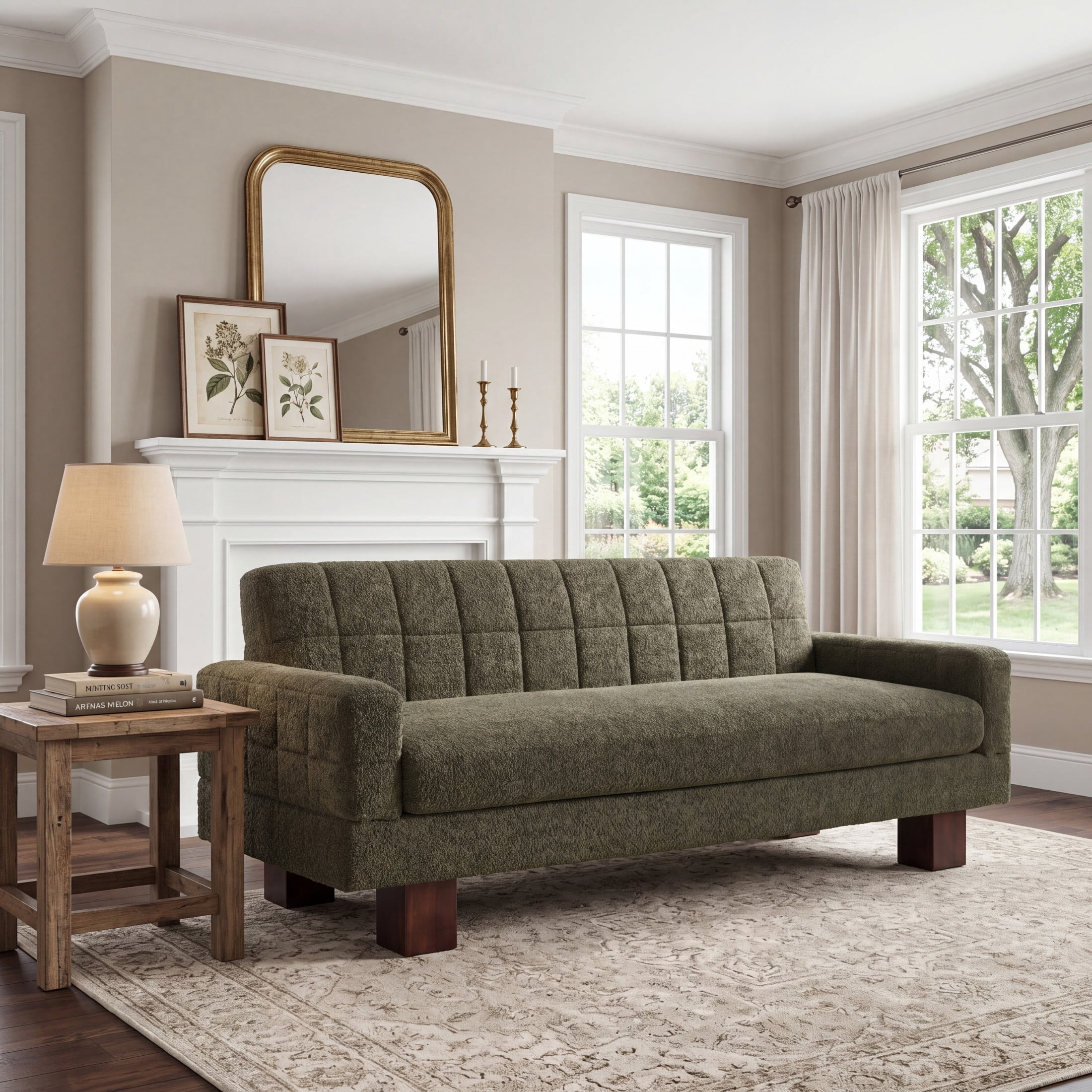 Christopher Knight Home Modern Boucle Loveseat Sofa, 2-Seater Upholstered Couch with Biscuit Back, Green