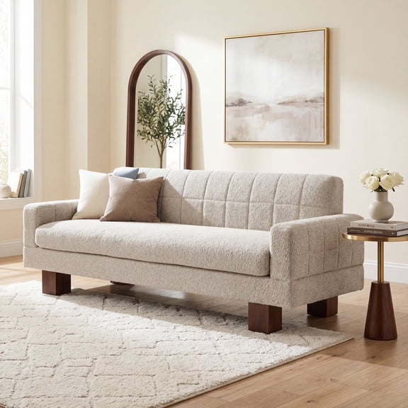 Christopher Knight Home Modern Boucle Loveseat Sofa, 2-Seater Upholstered Couch with Biscuit Back, Oatmeal
