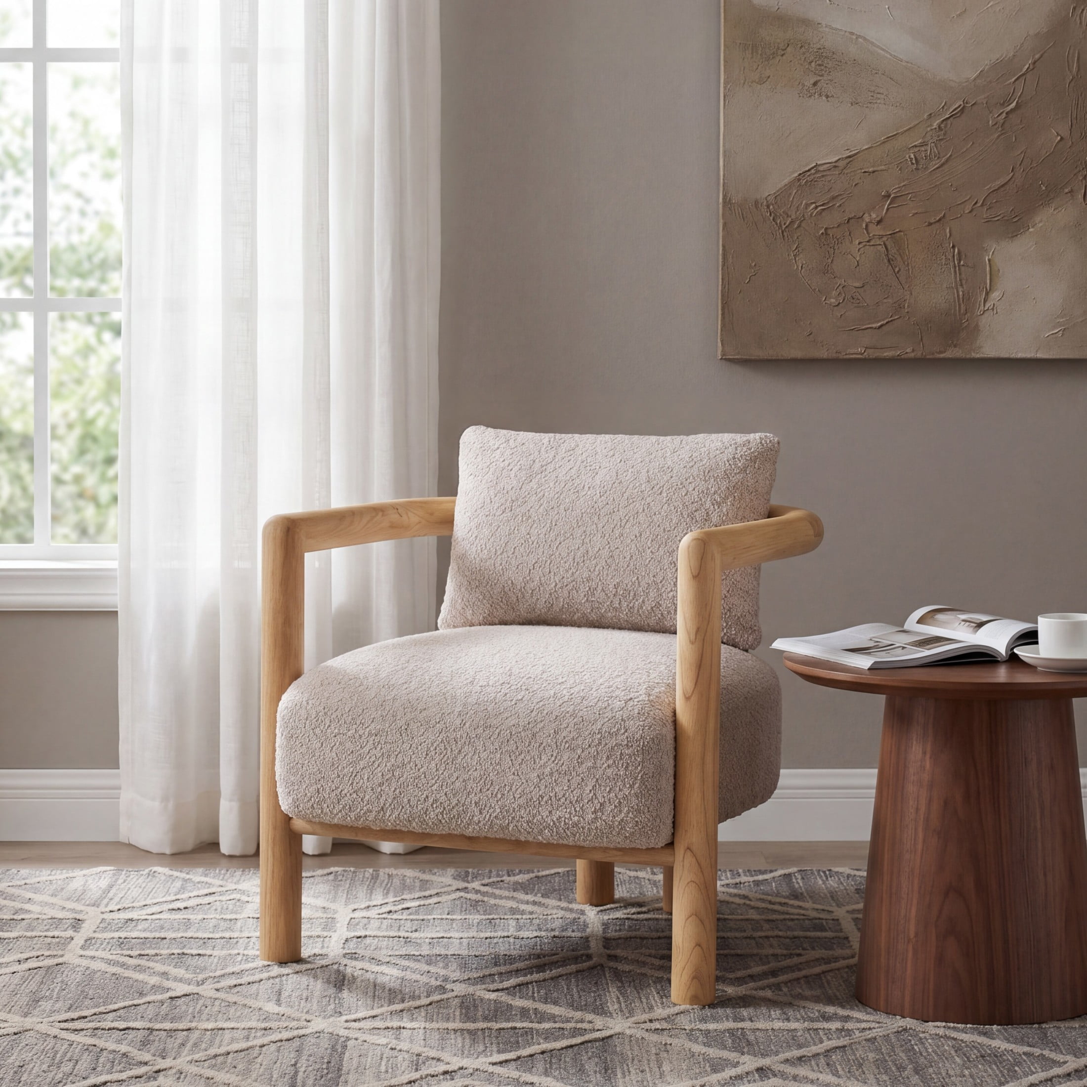 Christopher Knight Home Modern Boucle Upholstered Accent Arm Chair with Wood Frame, Wheat