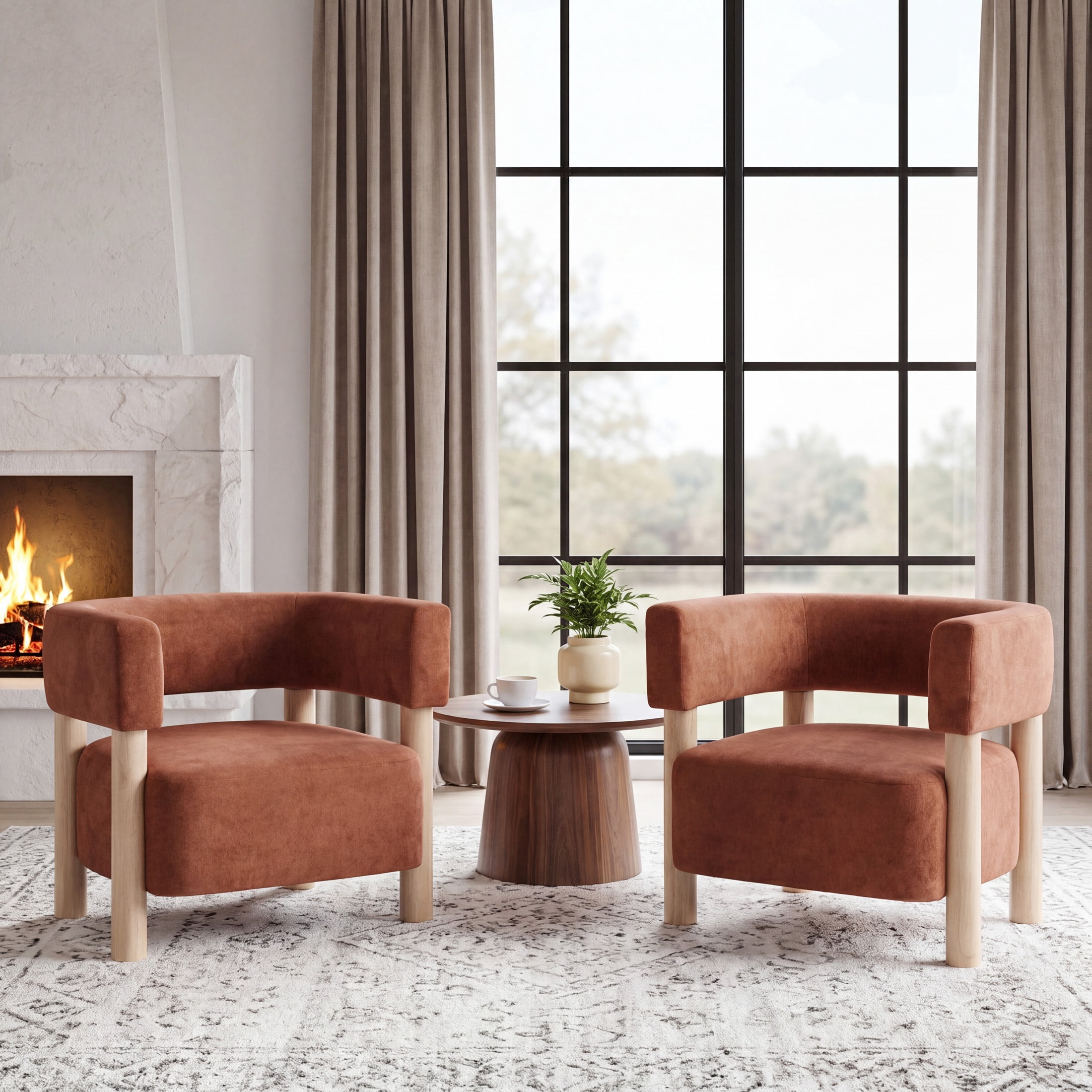 Christopher Knight Home Modern Boucle Upholstered Accent Chair, Lounge Chair with Solid Wood Legs, Burnt Orange, Set of 2