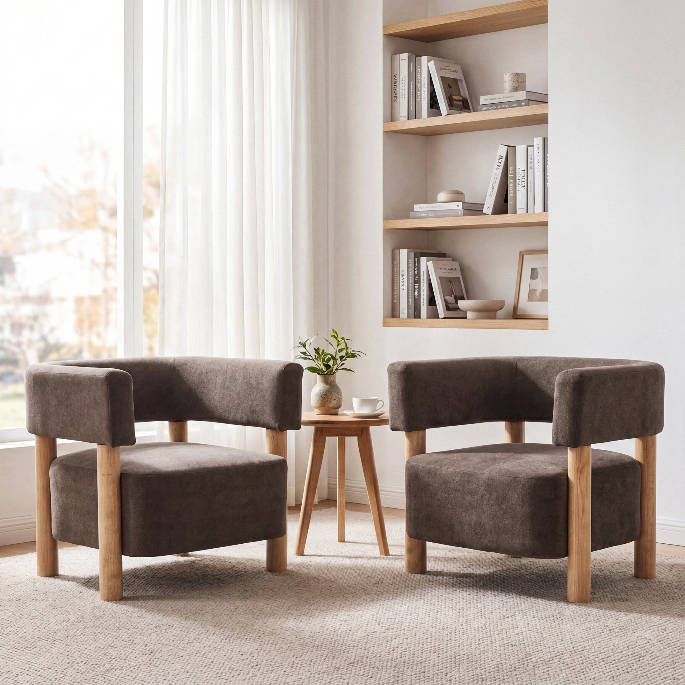 Christopher Knight Home Modern Boucle Upholstered Accent Chair, Lounge Chair with Solid Wood Legs, Dark Brown, Set of 2