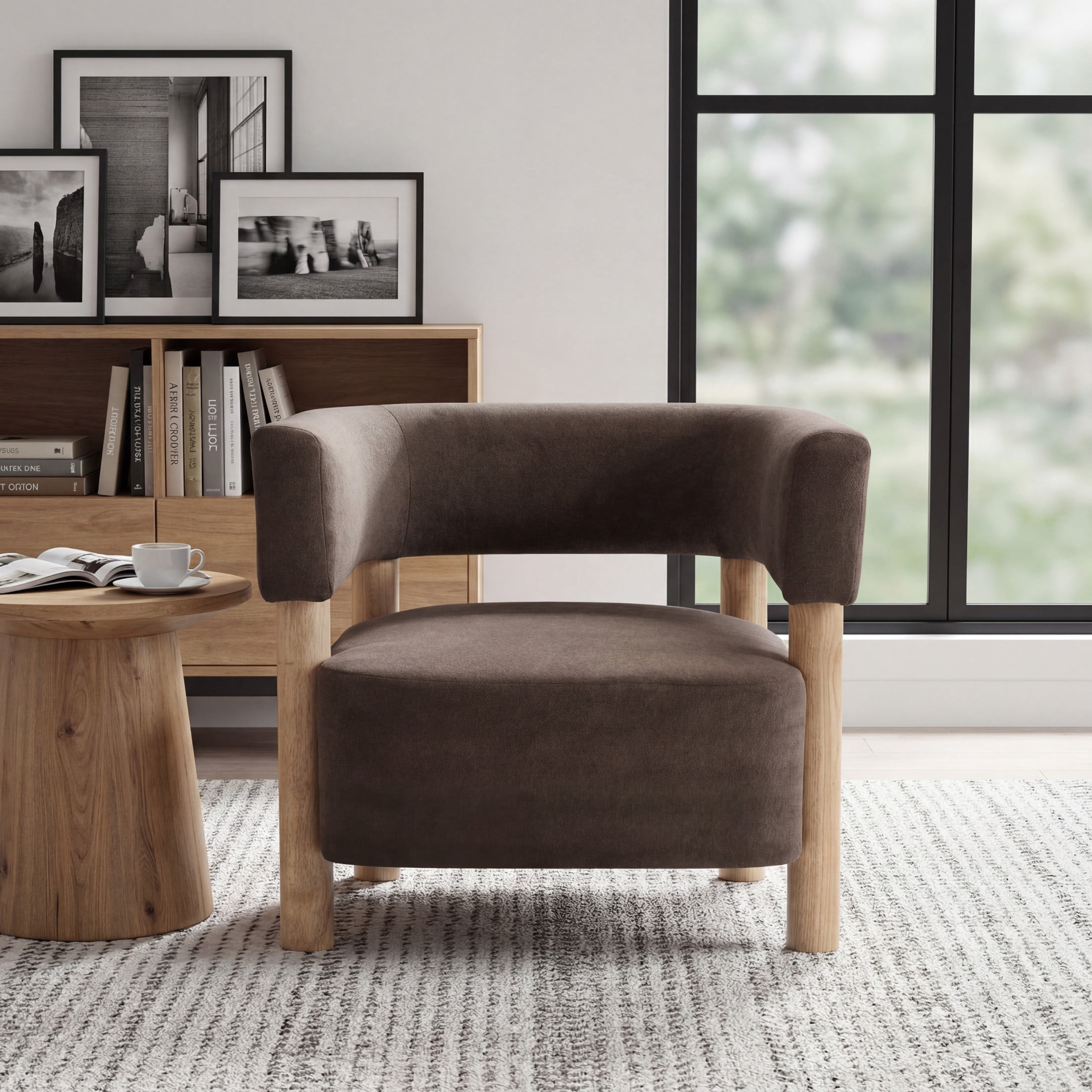 Christopher Knight Home Modern Boucle Upholstered Accent Chair, Lounge Chair with Solid Wood Legs, Dark Brown