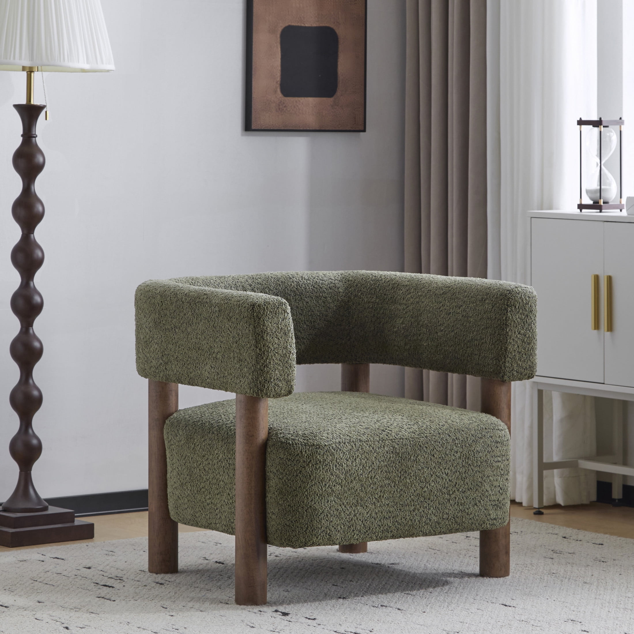 Christopher Knight Home Modern Boucle Upholstered Accent Chair, Lounge Chair with Solid Wood Legs, Green