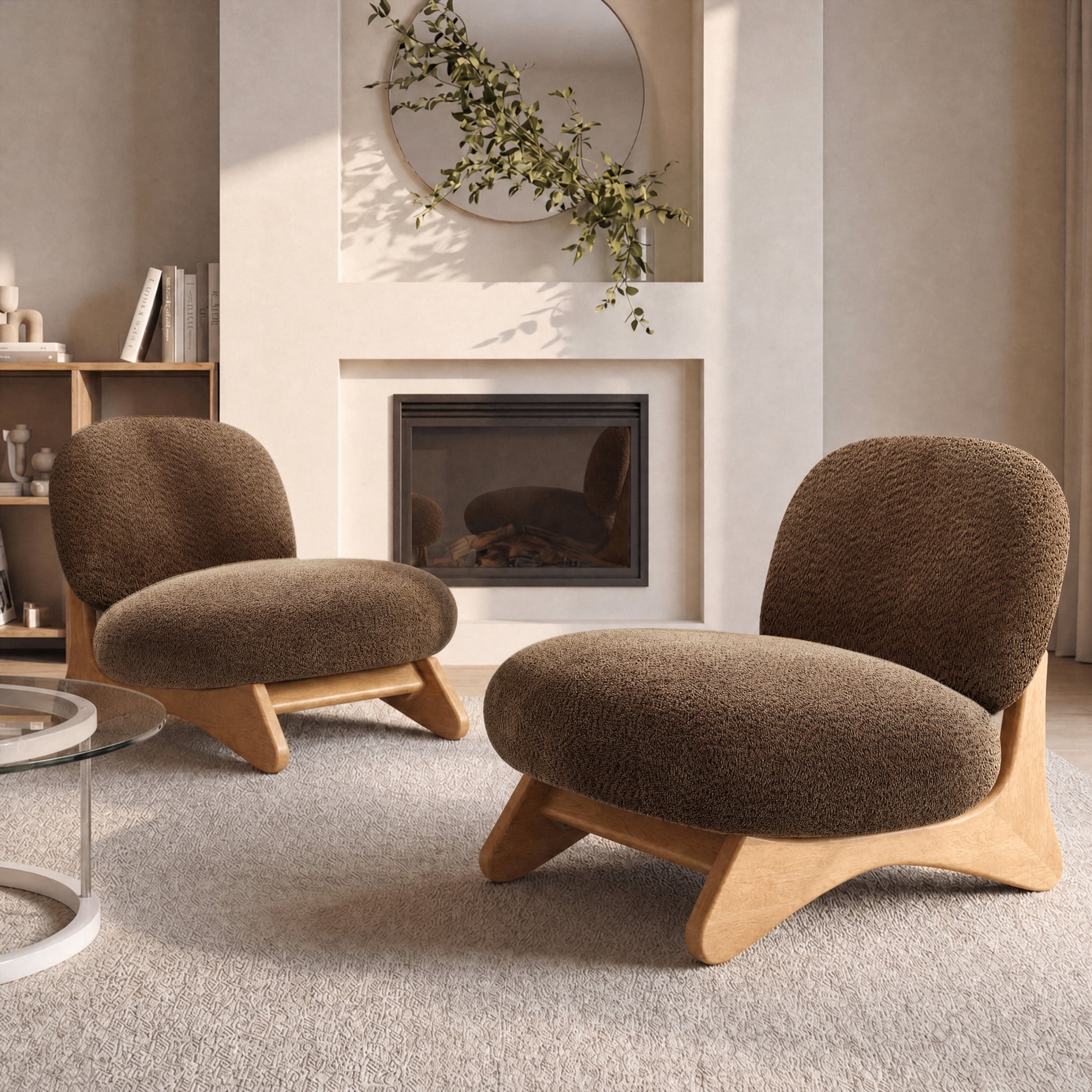 Christopher Knight Home Modern Boucle Upholstered Accent Side Chair with Solid Wood Frame, Brown, Set of 2