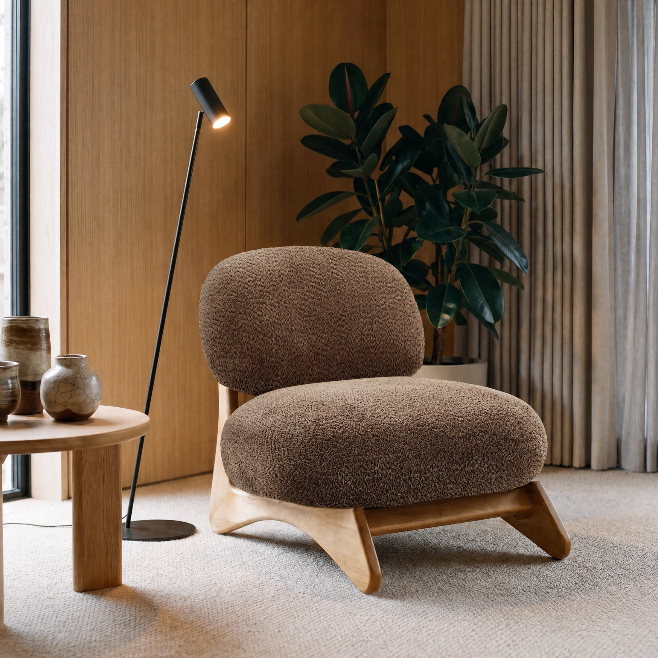 Christopher Knight Home Modern Boucle Upholstered Accent Side Chair with Solid Wood Frame, Brown