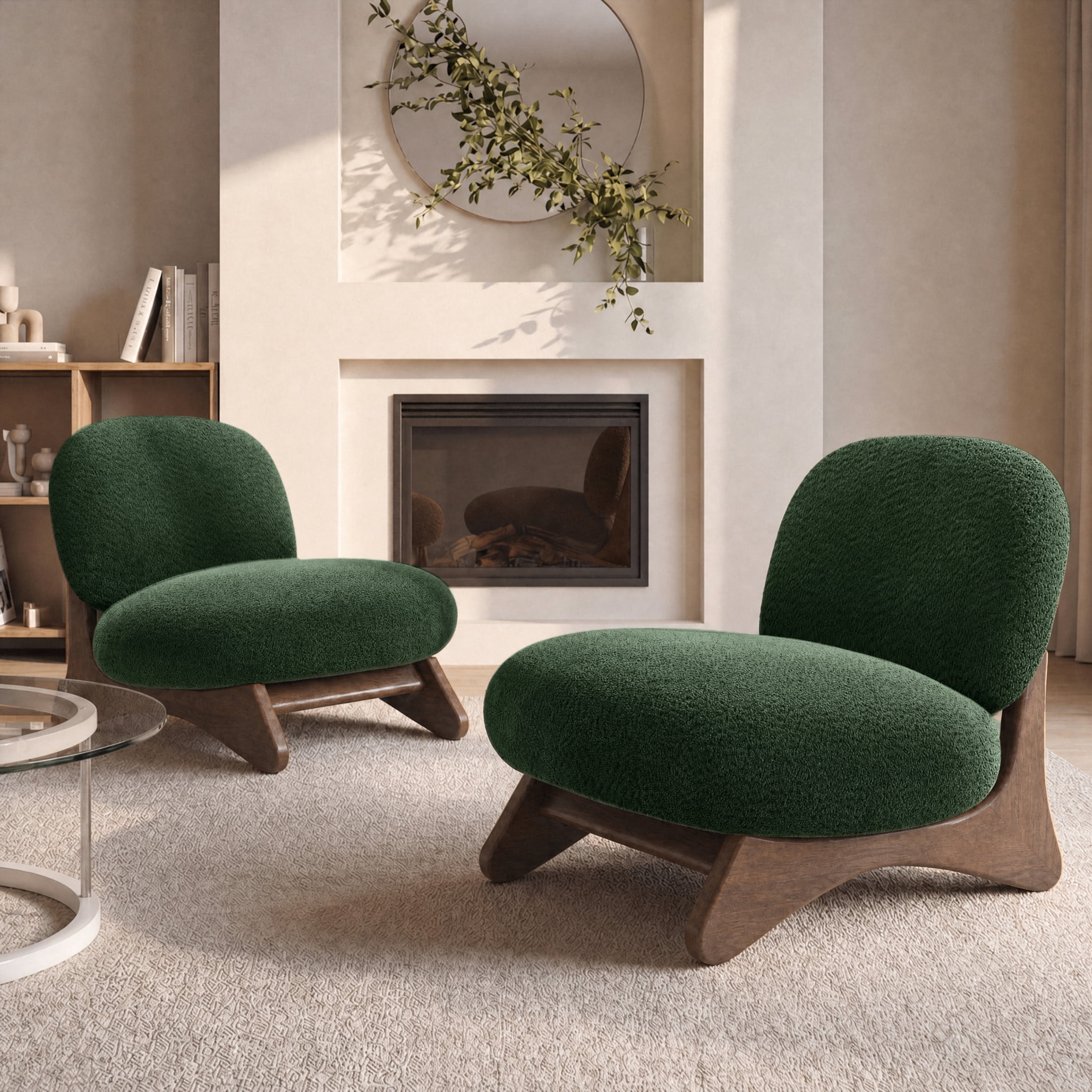 Christopher Knight Home Modern Boucle Upholstered Accent Side Chair with Solid Wood Frame, Olive Green, Set of 2