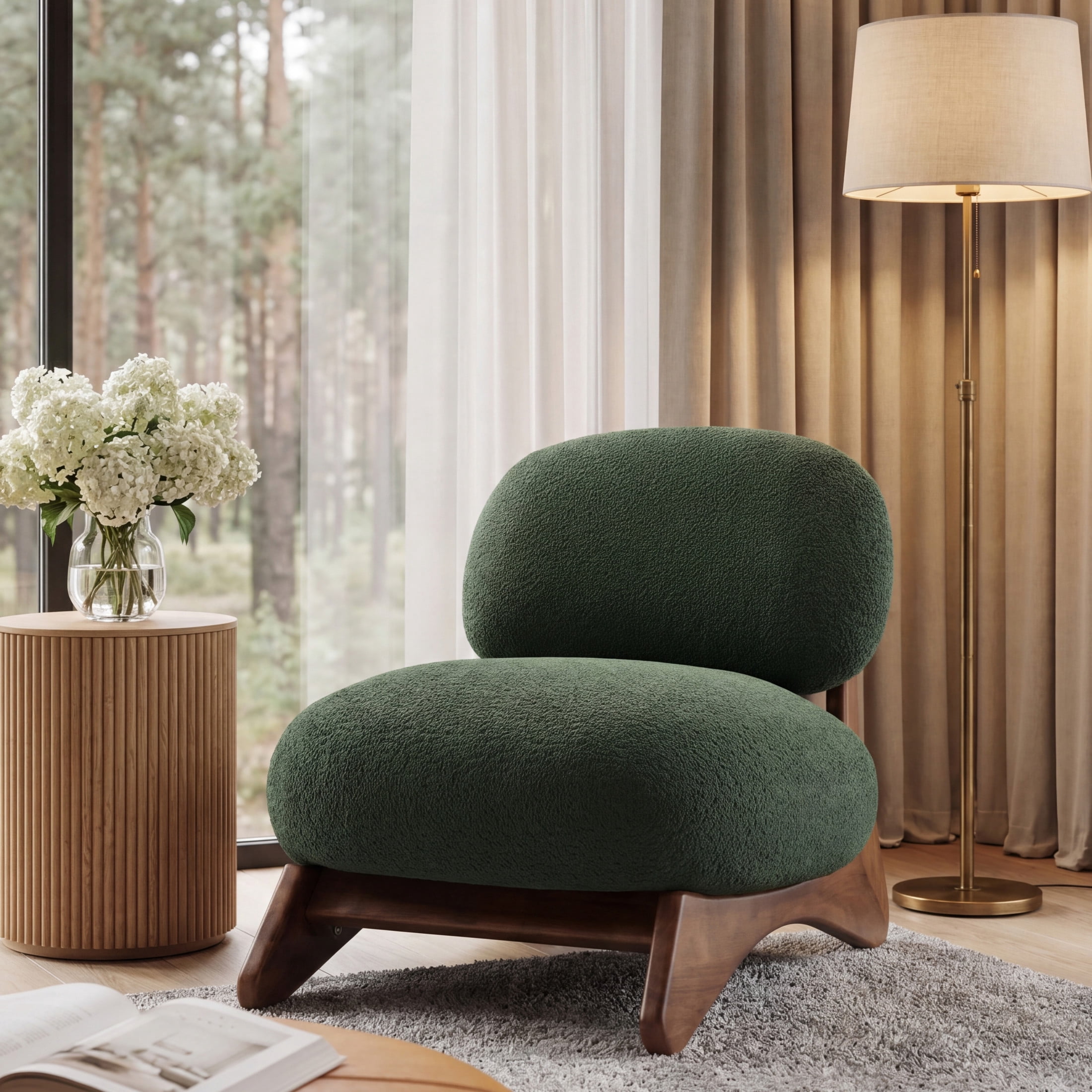 Christopher Knight Home Modern Boucle Upholstered Accent Side Chair with Solid Wood Frame, Olive Green