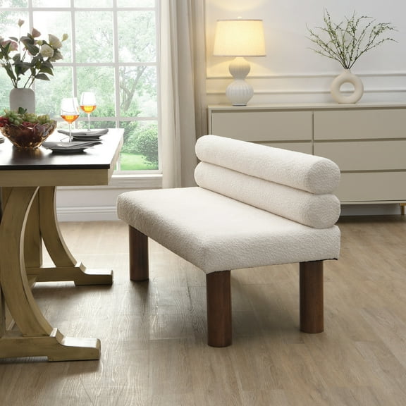 Christopher Knight Home Modern Boucle Upholstered Dining Bench with Solid Wood Legs, Beige