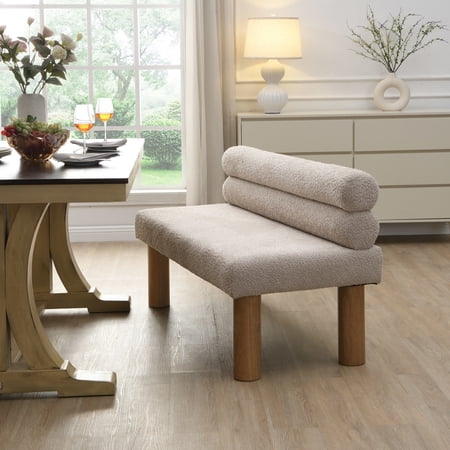Christopher Knight Home Modern Boucle Upholstered Dining Bench with Solid Wood Legs, Light Gray
