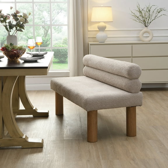 Christopher Knight Home Modern Boucle Upholstered Dining Bench with Solid Wood Legs, Light Gray