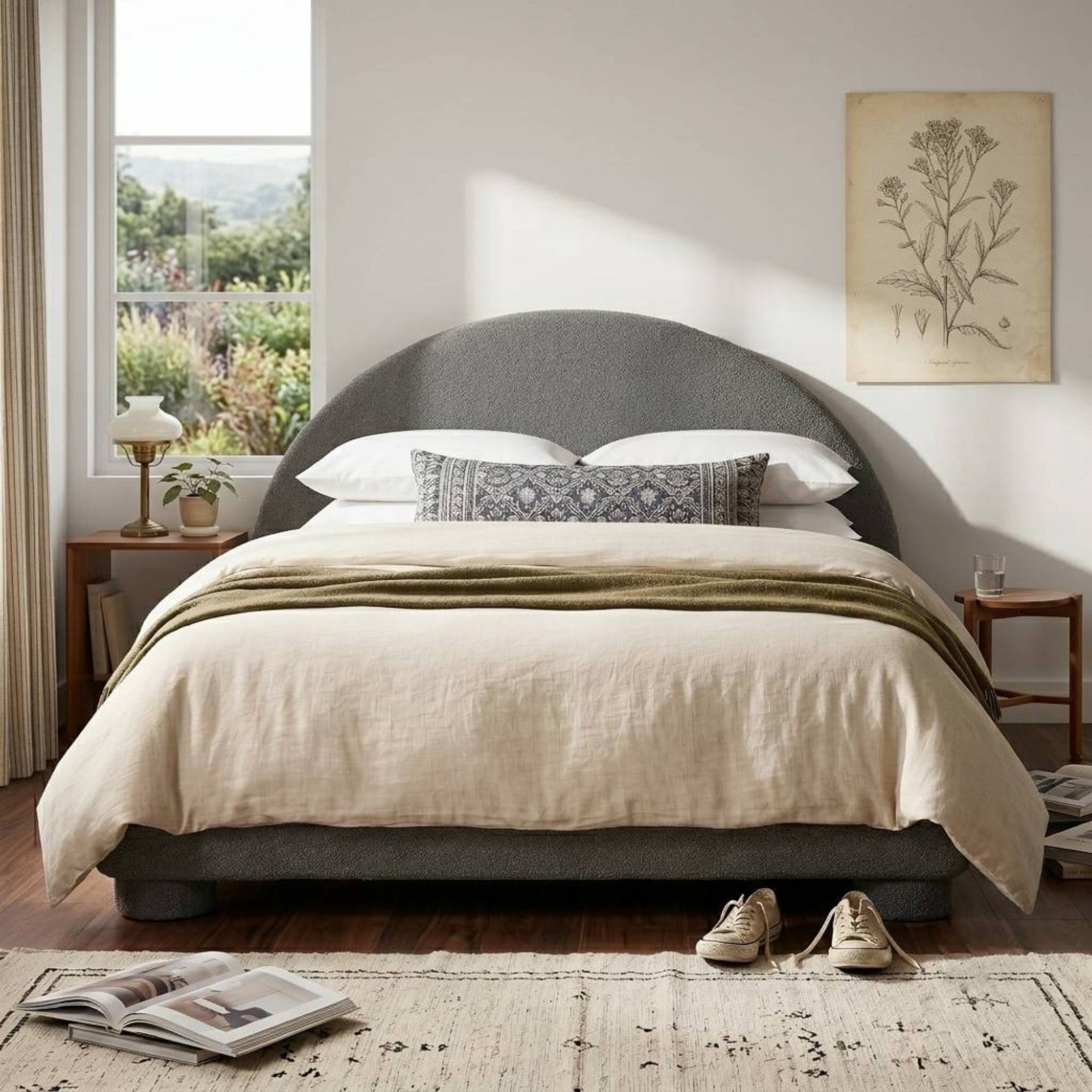 Christopher Knight Home Modern Boucle Upholstered Platform Bed with Arched Headboard, Full Size, Gray