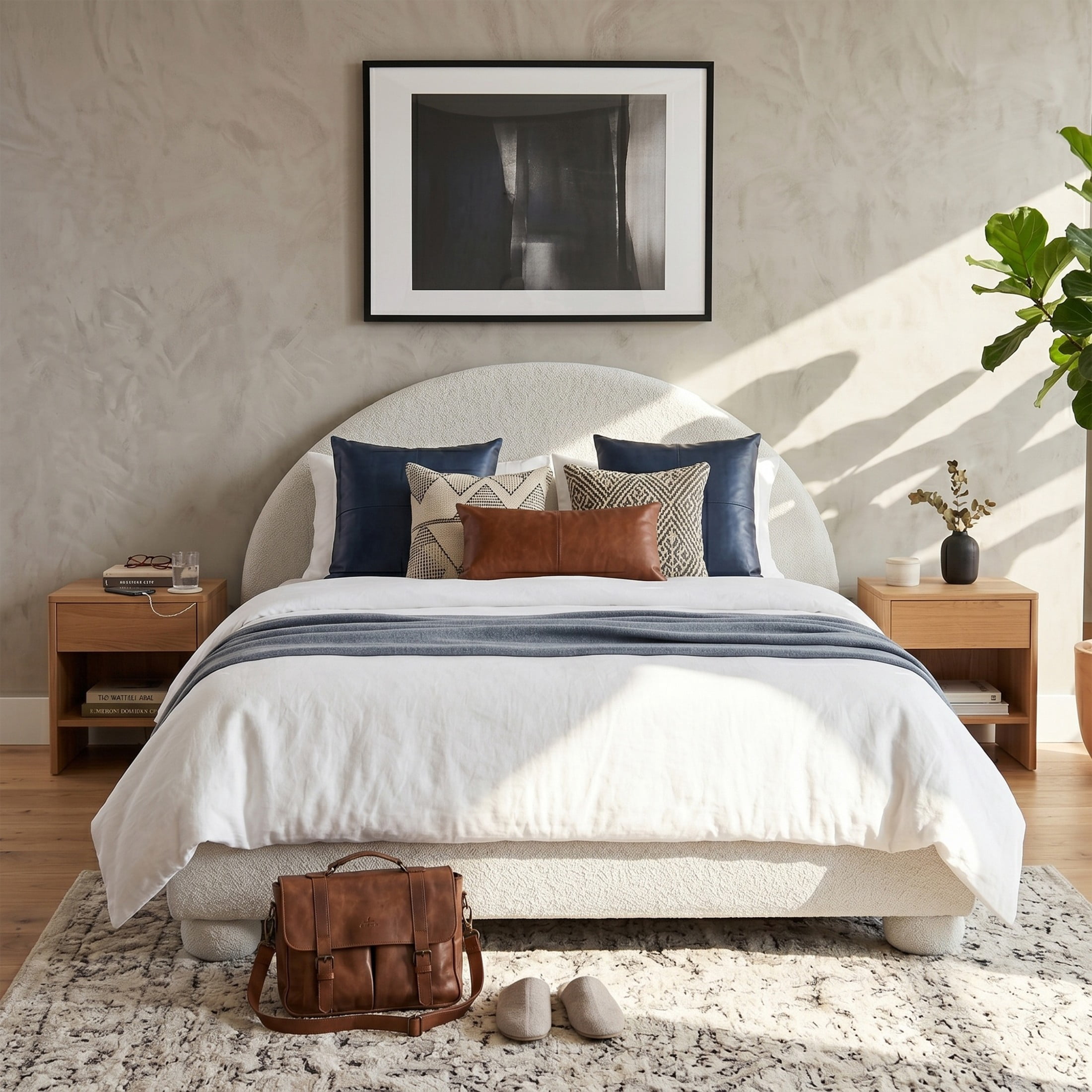 Christopher Knight Home Modern Boucle Upholstered Platform Bed with Arched Headboard, Full Size, White