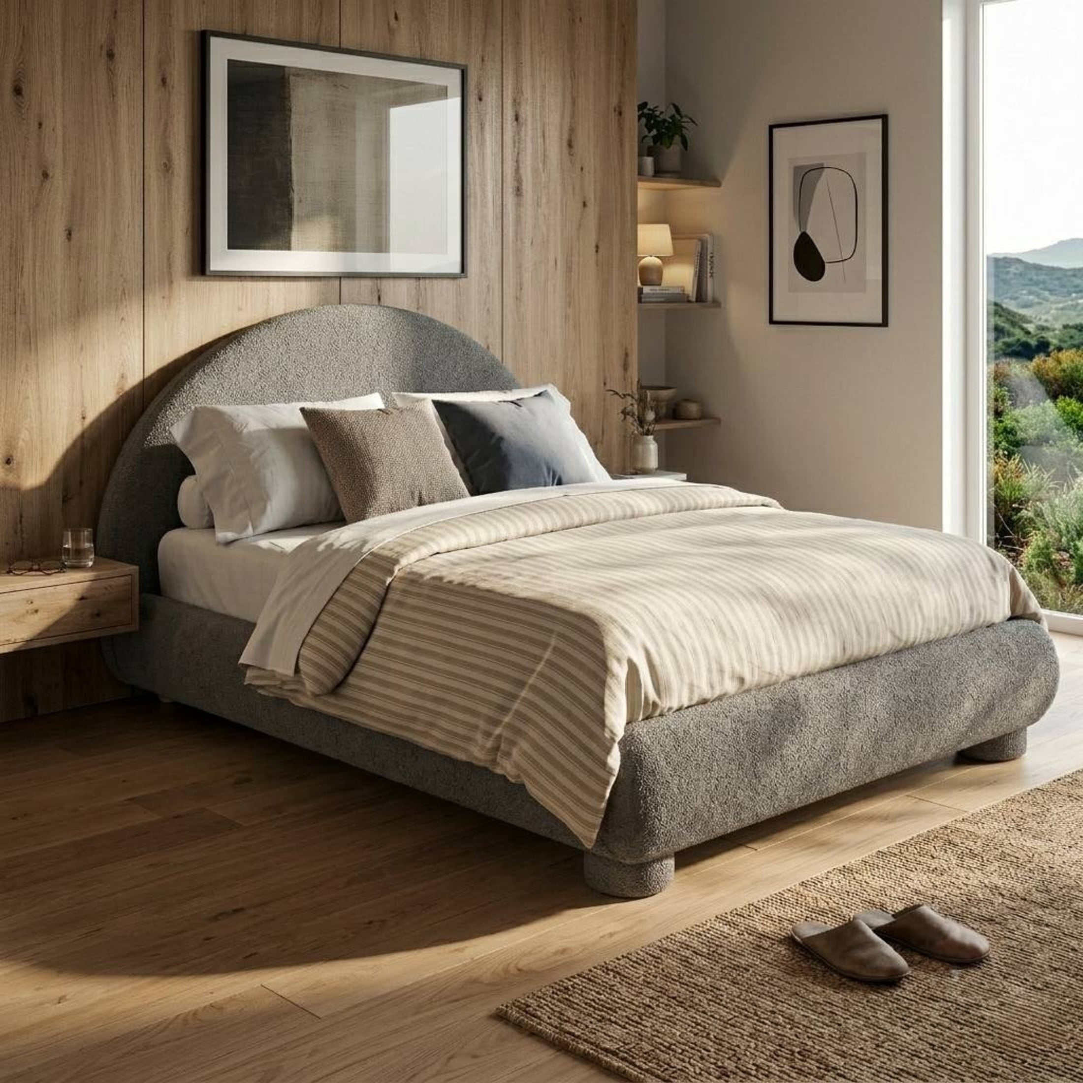 Christopher Knight Home Modern Boucle Upholstered Platform Bed with Arched Headboard, Queen Size, Gray