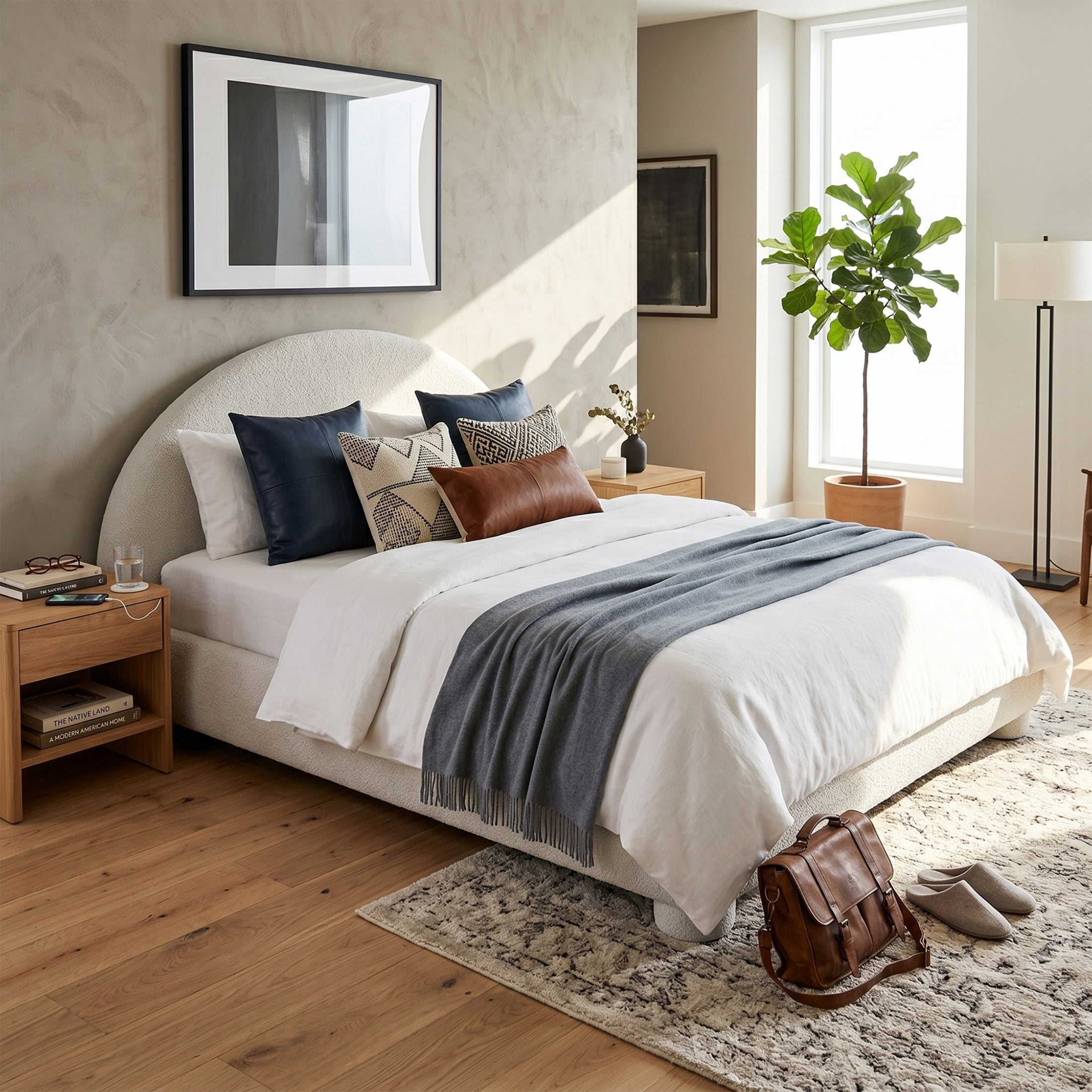 Christopher Knight Home Modern Boucle Upholstered Platform Bed with Arched Headboard, Queen Size, White