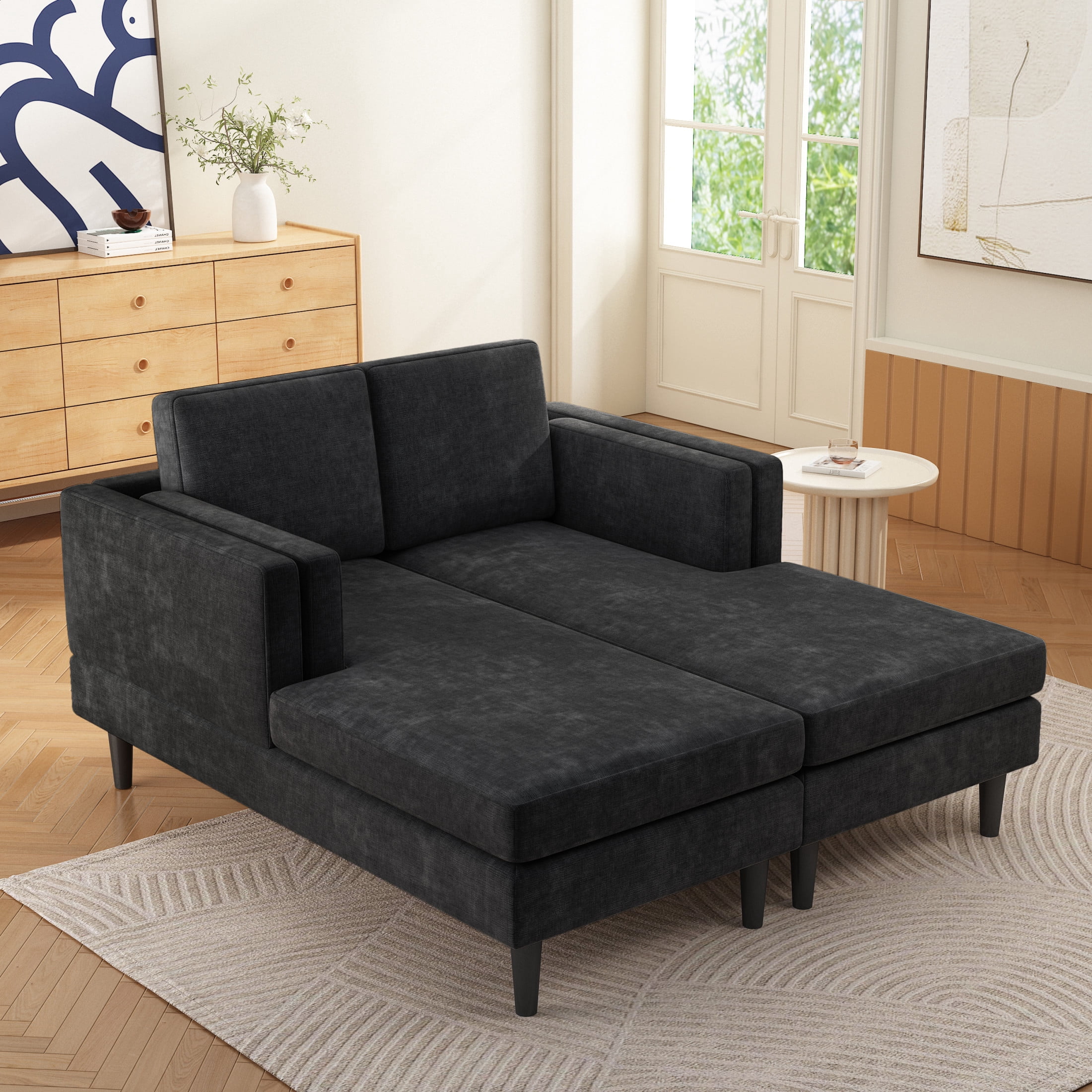 Christopher Knight Home Modern Chaise Lounge Sofa Bed, 53.5" Upholstered Sofa Couch with Armrests, Black