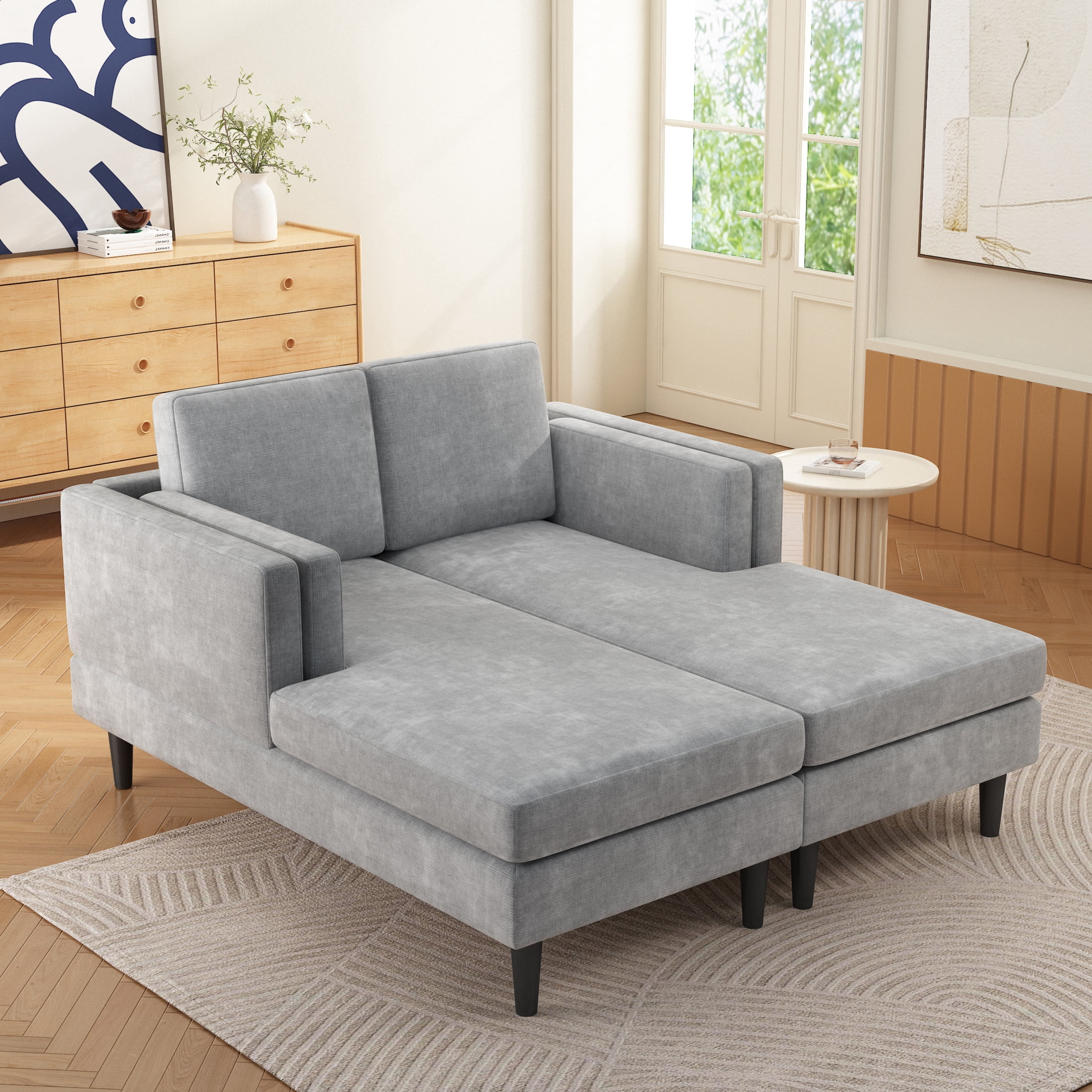 Christopher Knight Home Modern Chaise Lounge Sofa Bed, 53.5" Upholstered Sofa Couch with Armrests, Gray