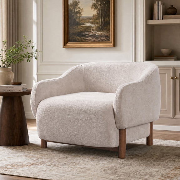 Christopher Knight Home Modern Chenille Accent Chair, Recessed Arms, Tight Back, Wooden Legs, Oatmeal