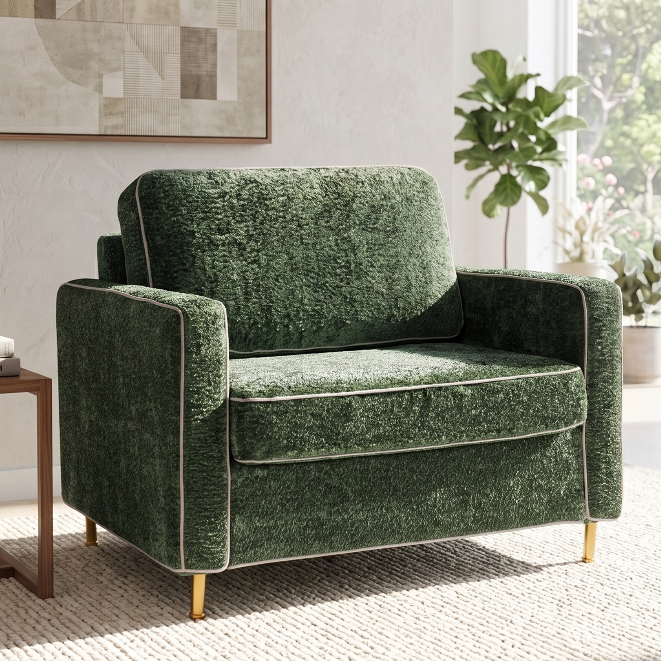 Christopher Knight Home Modern Chenille Upholstered Single Sofa with Square Arms, Pillow Back, Green