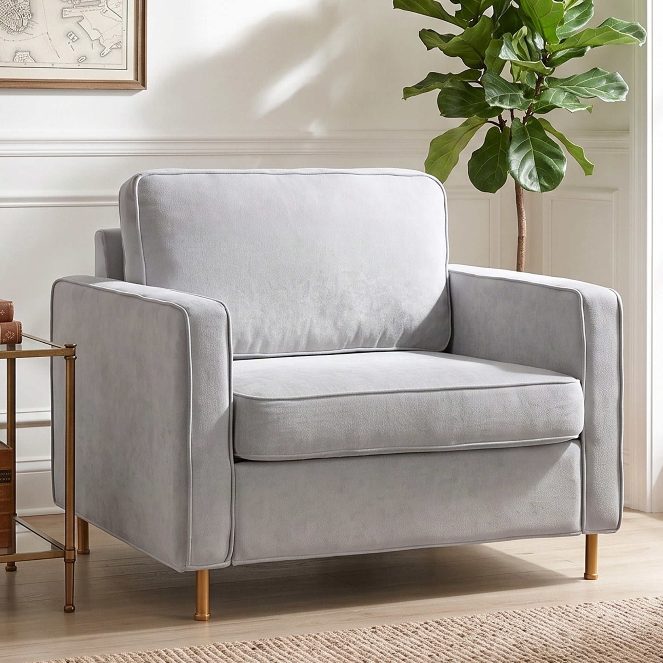 Christopher Knight Home Modern Chenille Upholstered Single Sofa with Square Arms, Pillow Back, Light Gray