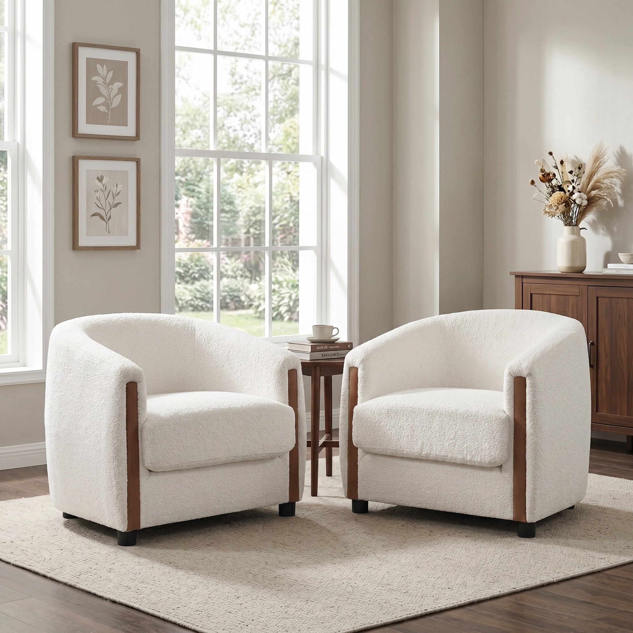 Christopher Knight Home Modern Curved Upholstered Barrel Accent Chair, Removable Cushion, Beige, Set of 2
