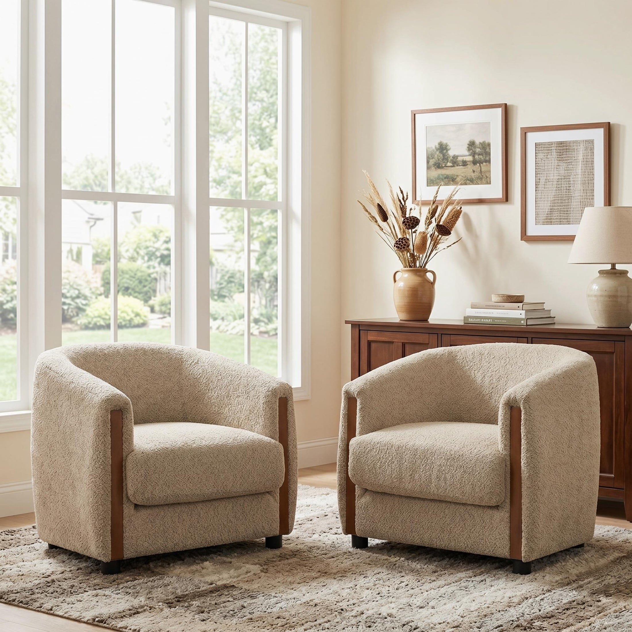 Christopher Knight Home Modern Curved Upholstered Barrel Accent Chair, Removable Cushion, Oatmeal, Set of 2