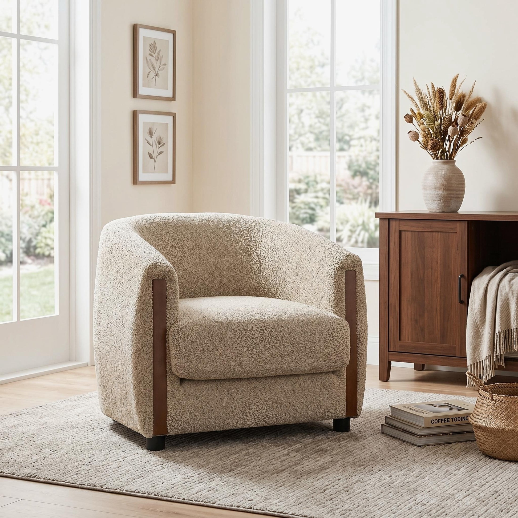 Christopher Knight Home Modern Curved Upholstered Barrel Accent Chair, Removable Cushion, Oatmeal