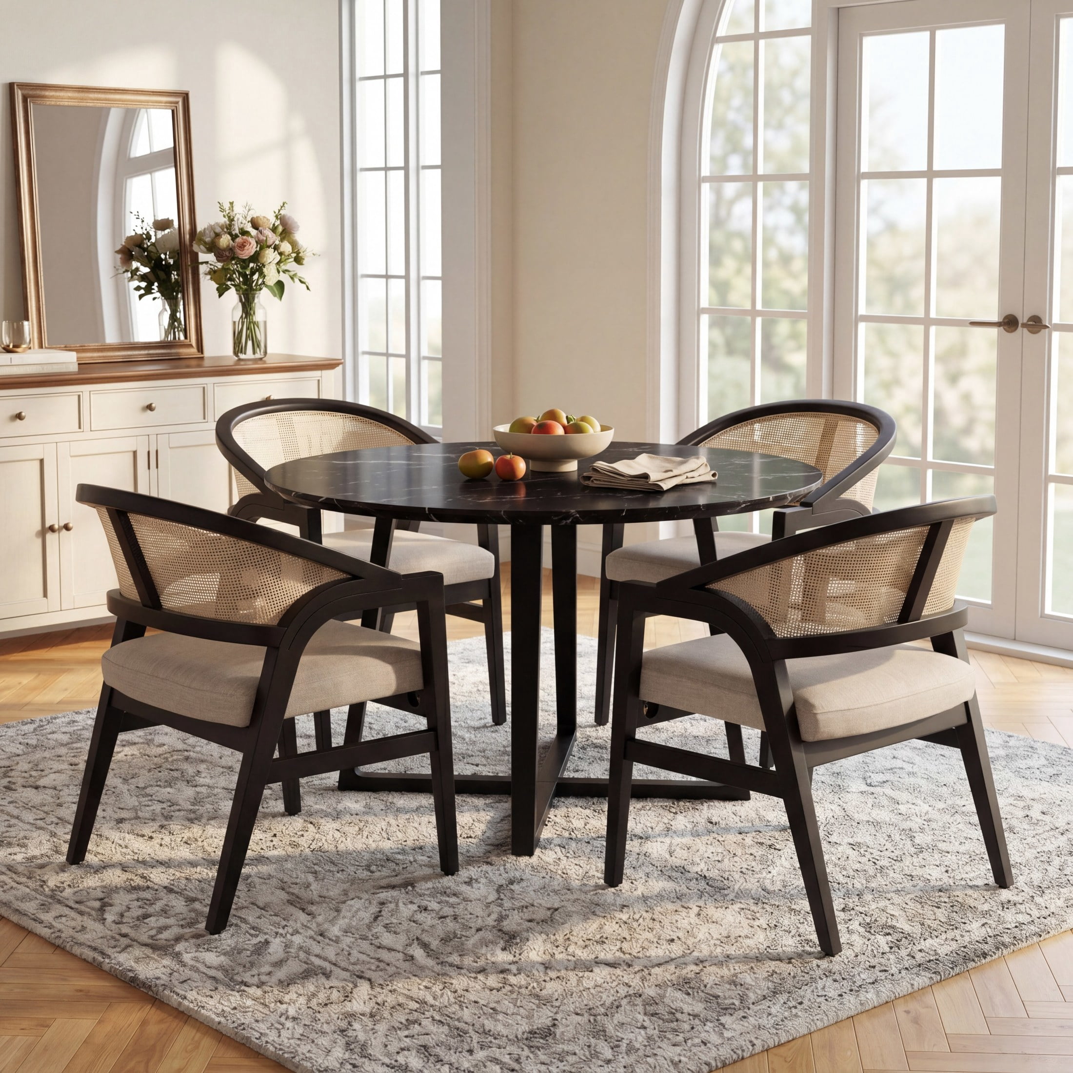 Christopher Knight Home Modern Dining Arm Chairs with Cane Back, Wood Frame, Black, Set of 4