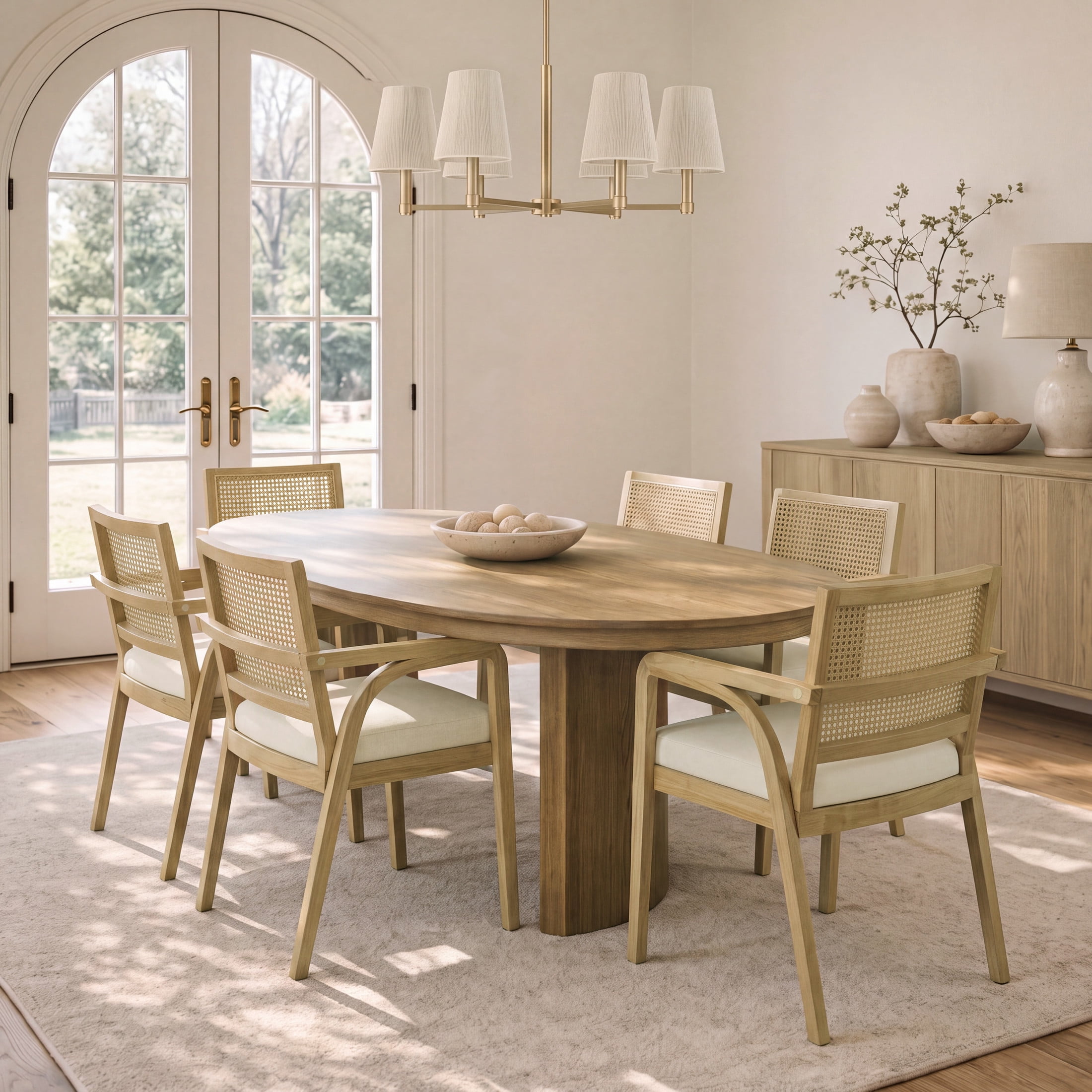 Christopher Knight Home Modern Dining Chairs, Upholstered Seats, Rattan Cane Back, Natural, Set of 6