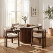 Christopher Knight Home Modern Dining Set for 4, Round Table with Upholstered Chairs, Walnut
