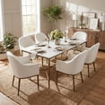 thumbnail image 1 of Christopher Knight Home Modern Dining Set for 6, Marble Top Table with Armchairs, Metal Legs, Forged Brass, 1 of 16