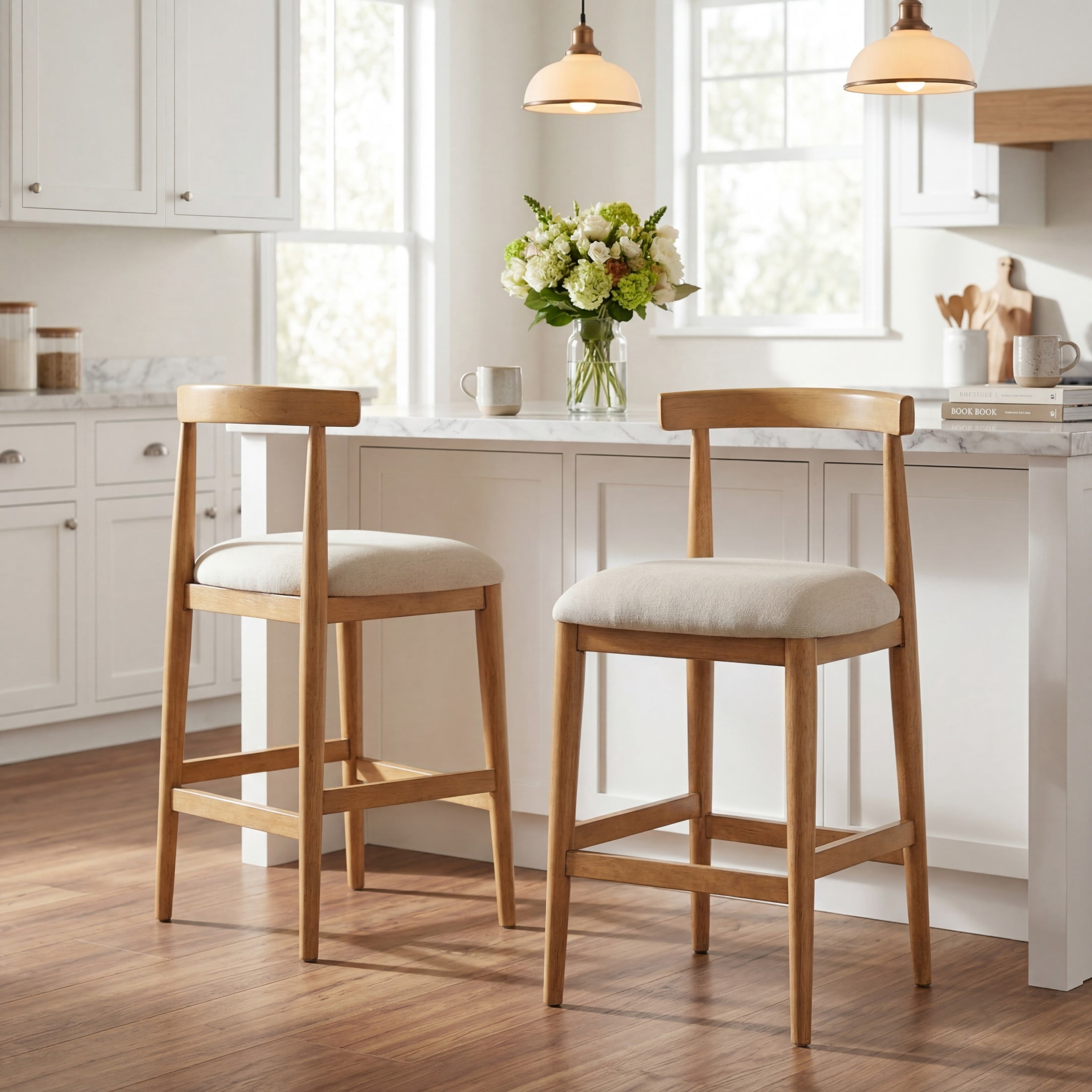 Christopher Knight Home Modern Fabric Upholstered Counter Height Bar Stools, Natural+Beige, Set of 2