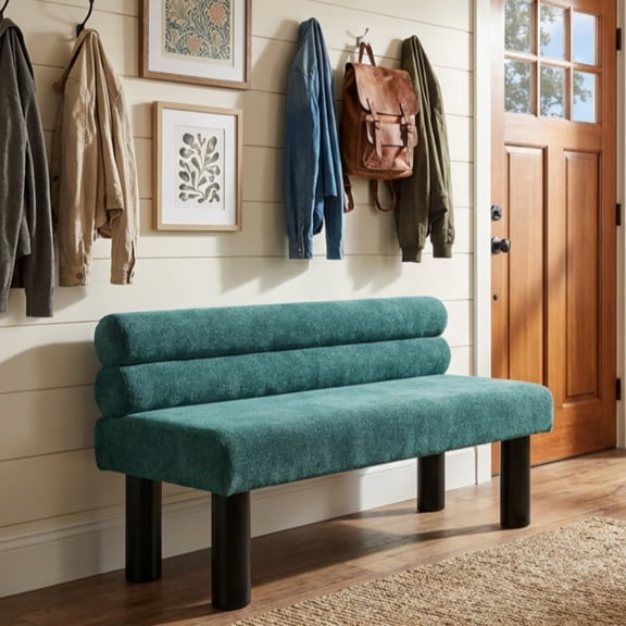 Christopher Knight Home Modern Fabric Upholstered Dining Bench with Solid Wood Legs, Green