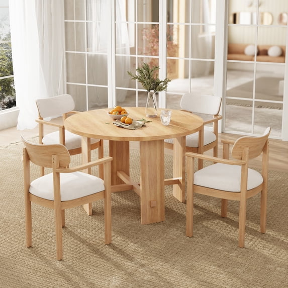 Christopher Knight Home Modern Farmhouse 5-Piece Dining Set with Round Wood Table & Chairs, Natural