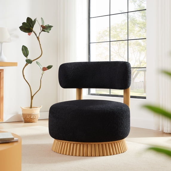 Christopher Knight Home Modern Farmhouse Accent Chair with Boucle Upholstery, Wooden Base, Black