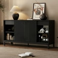 thumbnail image 1 of Christopher Knight Home Modern Geometric 60" Accent Cabinet, Sliding Doors, 2 Drawers, Natural Wood Veneer, Black, 1 of 10