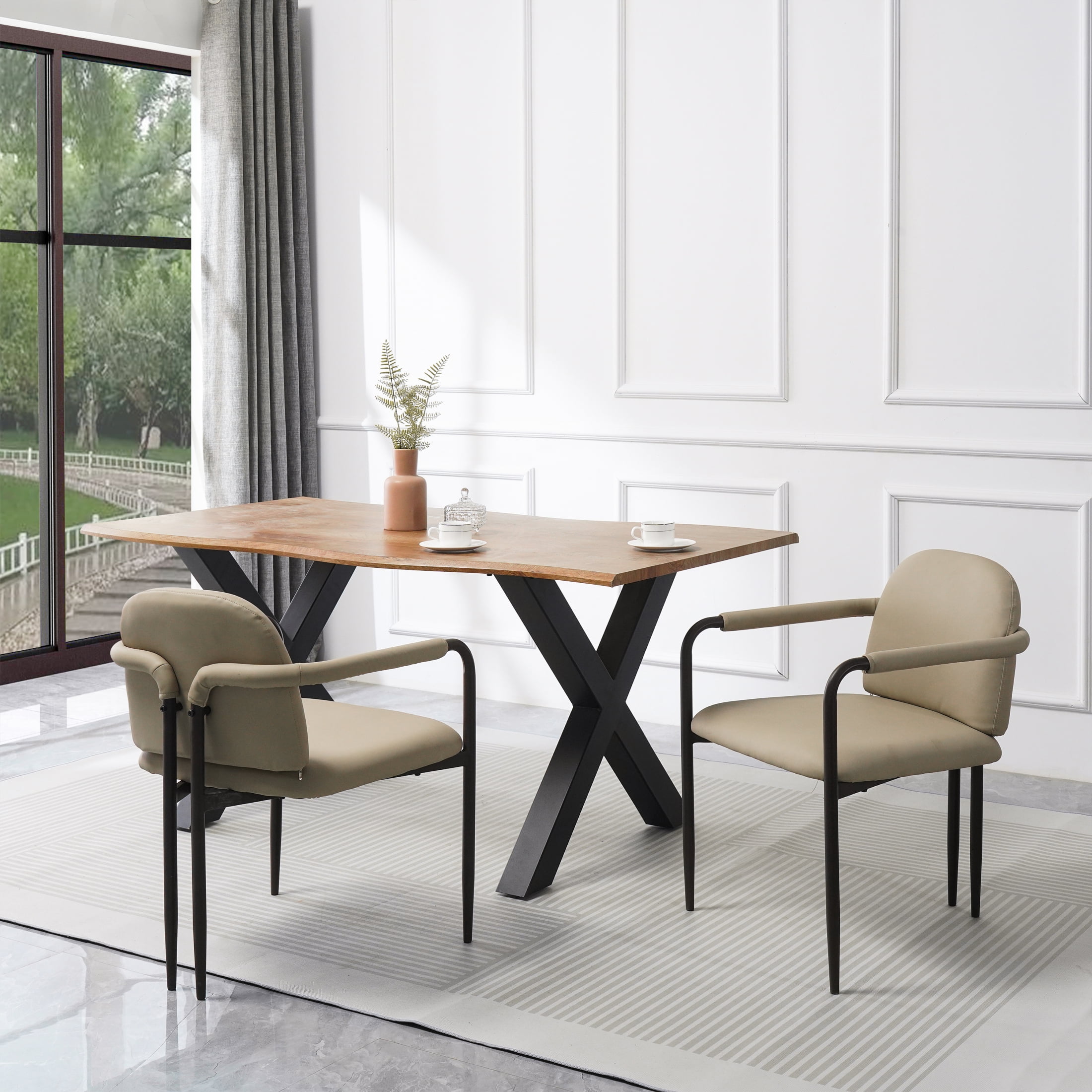 Christopher Knight Home Modern Khaki Upholstered Dining Chairs with Iron Frame and Gold Trim, Set of 2