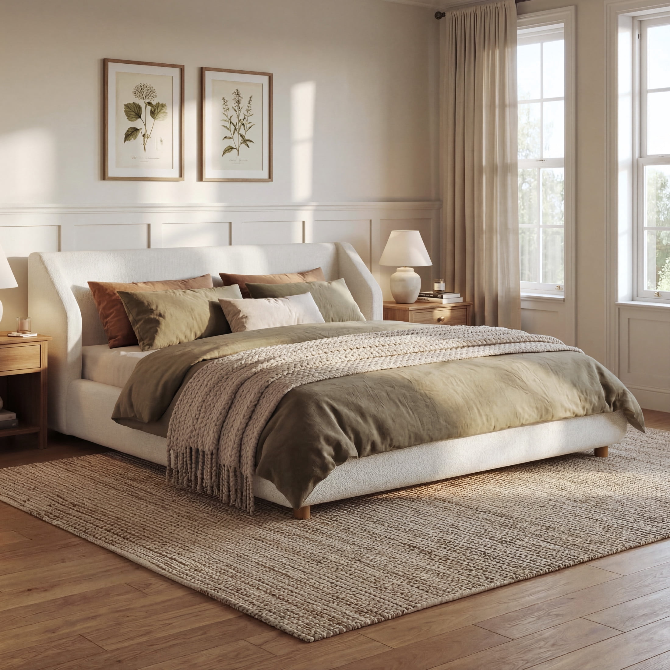 Christopher Knight Home Modern King Boucle Upholstered Platform Bed with Wingback Headboard, White