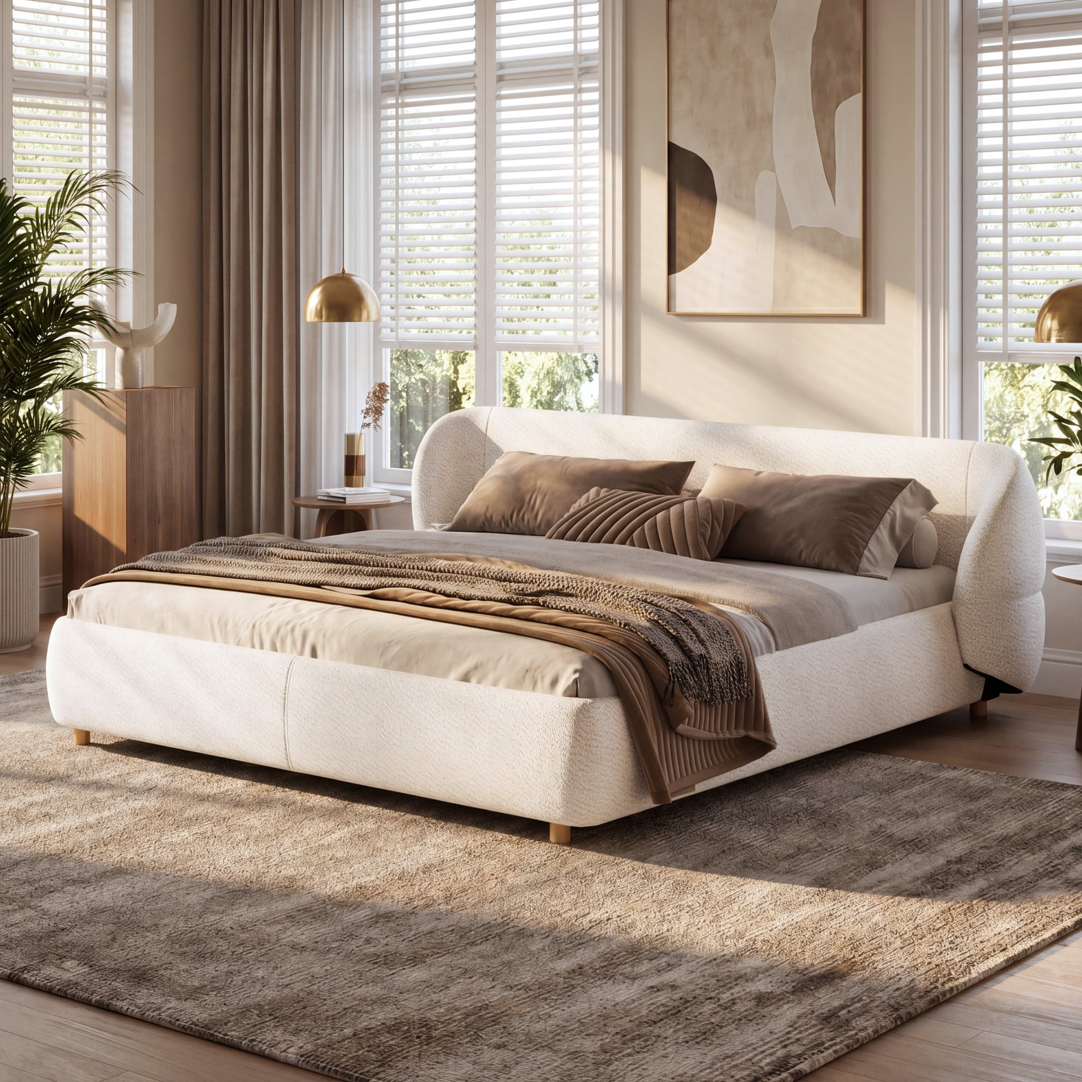 Christopher Knight Home Modern King Upholstered Platform Bed with Cloud Wingback Headboard, White